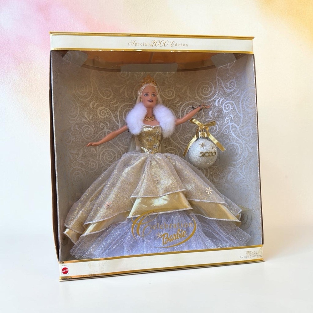 2000 Celebration Barbie Doll Holiday Special Edition Gold Gown Mattel